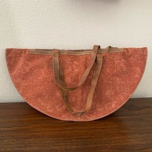 Heavy Duty Orange Canvas Denim Half Circle Moon Leather Trim Shoulder Bag | B2